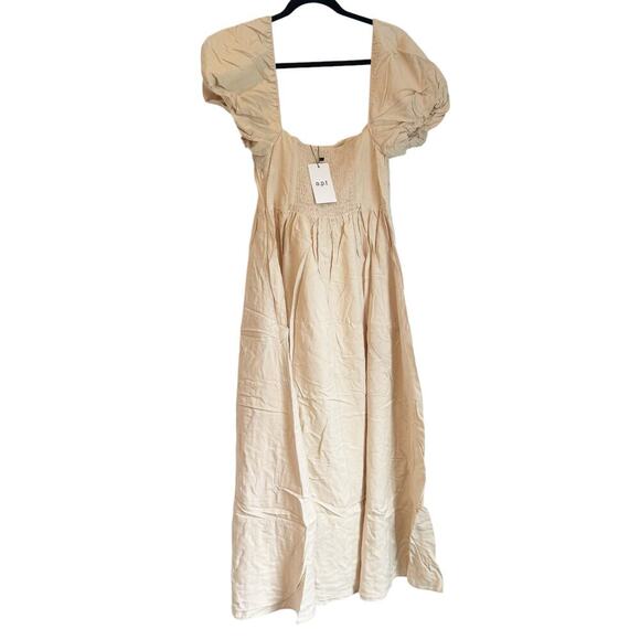 O.p.t Square-Neck Smocked Zeoli Midi Dress Puff Sleeves Cream Size XL NWT - Picture 13 of 14
